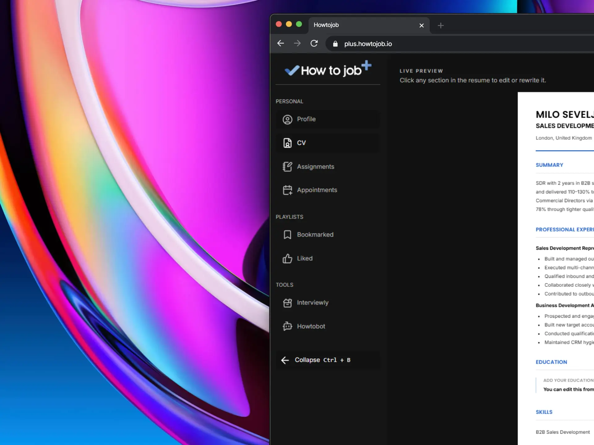 ATS resume builder preview